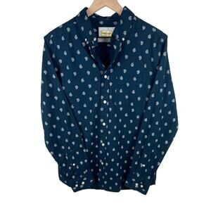 Men's Blue Paisley Slim Fit Button-Up Oxford Shirt Size M Long‎ Sleeve Casual